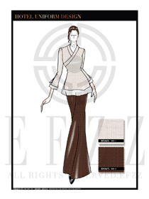 手繪女款中餐服務(wù)員制服服裝款式圖1808