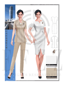 卡其色修身款專賣店營業(yè)員服裝款式效果圖1569