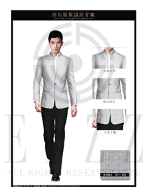 灰色中式立領(lǐng)長袖男款款酒店大堂經(jīng)理制服效果圖1065