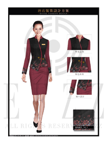 棗紅色中國風(fēng)女款酒店大堂經(jīng)理服裝款式圖1082