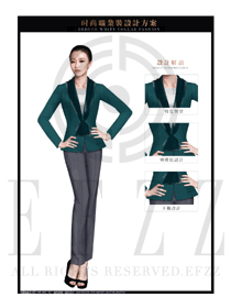 新款墨綠色女秋冬職業(yè)裝套裙款服裝款式效果圖1468