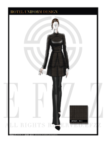 原創(chuàng)手繪淺咖色修身款中餐服務(wù)員服裝款式圖1814