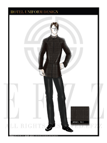 原創(chuàng)設(shè)計棕色長袖男款中餐服務(wù)員制服款式效果圖1816