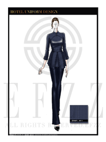 時尚深藍色女款中餐服務(wù)員服裝款式效果圖1818