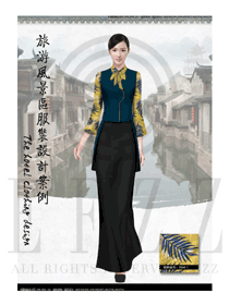 時尚深藍色長裙款西餐咨客制服設計圖563