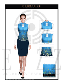 原創(chuàng)服裝設(shè)計淺藍(lán)色馬甲款西餐廳服務(wù)員服裝款式圖1261