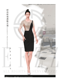 時(shí)尚卡其色女職業(yè)裝夏裝服裝款式效果圖735