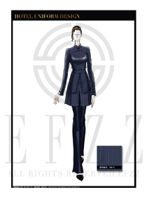 大師手繪藏青色中餐服務(wù)員制服設(shè)計(jì)圖1823