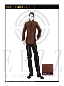 原創(chuàng)手繪稿咖啡色男款中餐服務員服裝款式圖1831