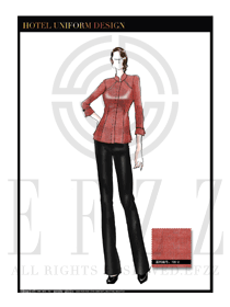 原創(chuàng)手繪稿橙黃色女款中餐服務(wù)員服裝款式圖1834