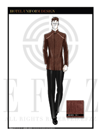 咖啡色長(zhǎng)袖男款中餐服務(wù)員制服設(shè)計(jì)圖1835