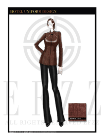 咖啡色長袖女款中餐服務(wù)員制服設(shè)計(jì)圖1838