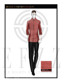 原創(chuàng)手繪稿橙黃色男款中餐服務(wù)員服裝款式圖1840