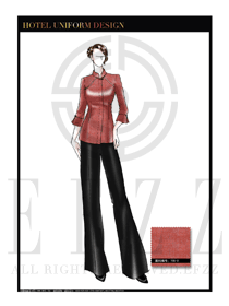 橙黃色長(zhǎng)袖女款中餐服務(wù)員制服設(shè)計(jì)圖1844