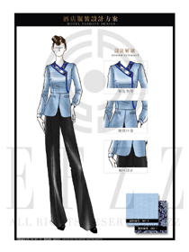 時(shí)尚粉藍(lán)色女款中餐服務(wù)員制服款式圖1850