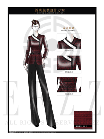 紅色修身女款中餐服務(wù)員制服設(shè)計圖1854
