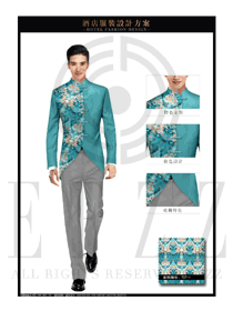 藍(lán)色長(zhǎng)袖男款中餐服務(wù)員制服設(shè)計(jì)圖1857