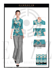新款藍色中餐服務(wù)員服裝款式圖1858