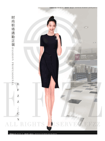 原創(chuàng)制服設(shè)計(jì)黑色條紋女職業(yè)裝夏裝款式效果圖737