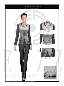 時(shí)尚淺灰色長(zhǎng)袖女款中餐服務(wù)員制服款式圖1895