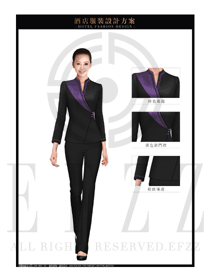 紫色長袖女款中餐服務(wù)員制服設(shè)計圖1896