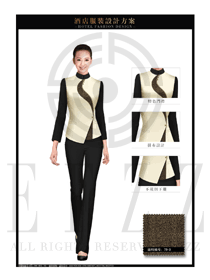 新款卡其色長(zhǎng)袖女款中餐服務(wù)員服裝款式圖1903