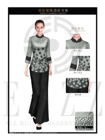 淺灰色修身款中餐服務(wù)員制服設(shè)計(jì)圖1908