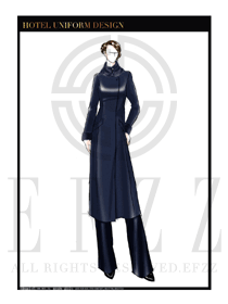新款臧藍(lán)色女職業(yè)裝OL大衣制服款式效果圖190