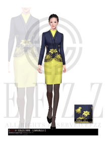 深紫色長袖女款中餐迎賓服裝款式圖811