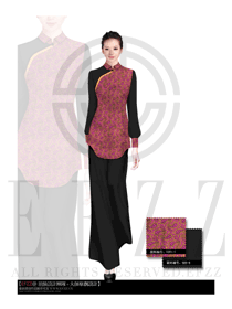 時(shí)尚酒紅色女款中餐服務(wù)員制服設(shè)計(jì)圖1880