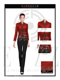 新款酒紅色女款中餐服務(wù)員制服設(shè)計(jì)圖1949