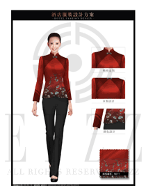 新款玫紅色女款中餐服務(wù)員制服設(shè)計(jì)圖1955