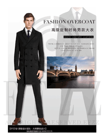 黑色雙排扣修身款男裝大衣制服設(shè)計(jì)圖104