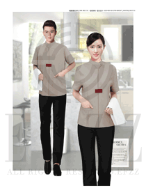 新中式卡其色男女款客房服務員服裝款式圖632