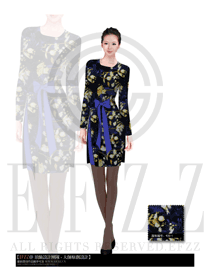 時(shí)尚藍(lán)底小黃花連衣裙款酒店西餐廳領(lǐng)班服裝款式圖074