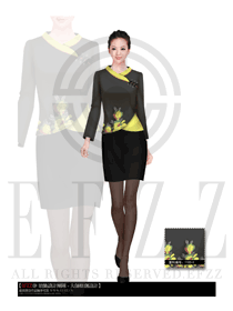 亮黃色女款中餐服務(wù)員制服設(shè)計(jì)圖1008