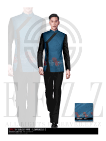 新款湖藍色男款中餐服務(wù)員制服設(shè)計圖1338