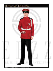 亮紅色長(zhǎng)袖男款獵裝保安服款式效果圖293