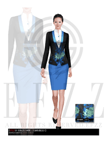 新款淺藍色女款酒店大堂經理制服設計圖656