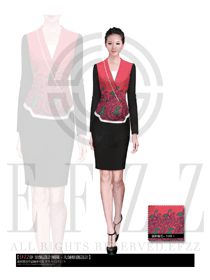 新款玫紅色女款大堂總臺收銀接待員工制服設計圖380