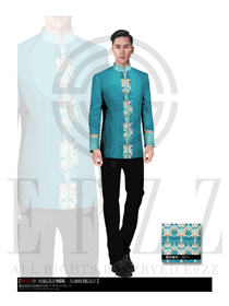 青綠色男款中餐服務(wù)員制服設(shè)計(jì)圖1336