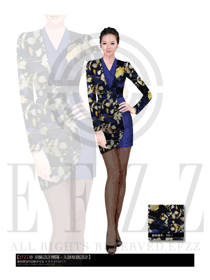 時尚深藍色女秋冬職業(yè)裝制服款式效果圖1121