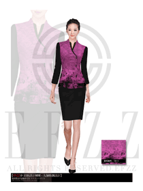 新款紫紅色女款中餐服務(wù)員制服設(shè)計(jì)圖1454