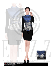 時尚藏藍色女款中餐服務員制服設計圖1320