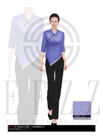 新款藍(lán)色女款中餐服務(wù)員制服設(shè)計(jì)圖1708