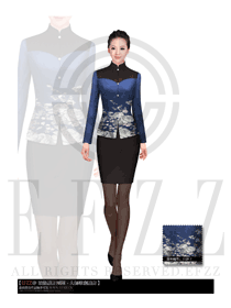 藏藍色女款中餐服務(wù)員制服設(shè)計圖1717