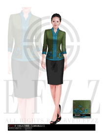 新款墨綠色女款中餐服務(wù)員制服設(shè)計(jì)圖1644