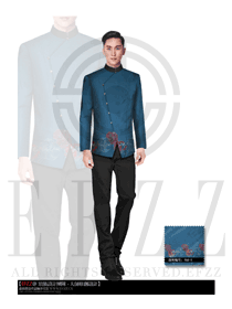 藏藍色長袖男款中餐服務員制服設計圖1679