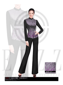 時尚淺紫色長袖女款中餐服務(wù)員制服設(shè)計圖1681