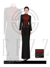 暗紅色長裙款酒店中餐迎賓制服設(shè)計(jì)圖698